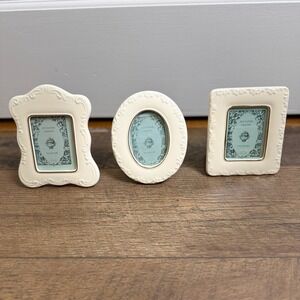 Jennifer Moore Ivory Gold Ceramic Mini Picture Frame Set of 3 Baroque 2x3 Photo